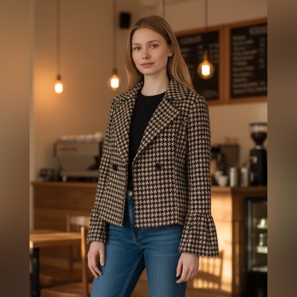 Maestro Jackets & Blazers - MAESTRO Houndstooth Bell Sleeve Blazer